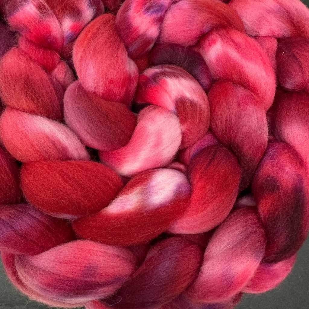 American Targhee wool top spinning fiber Ruby Red