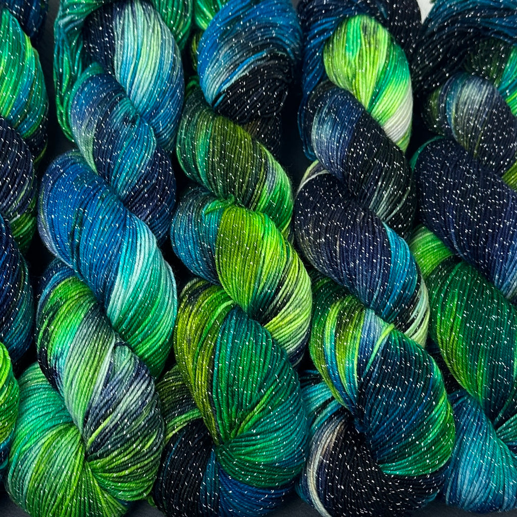 Figment sparkly sock yarn Northern Lights