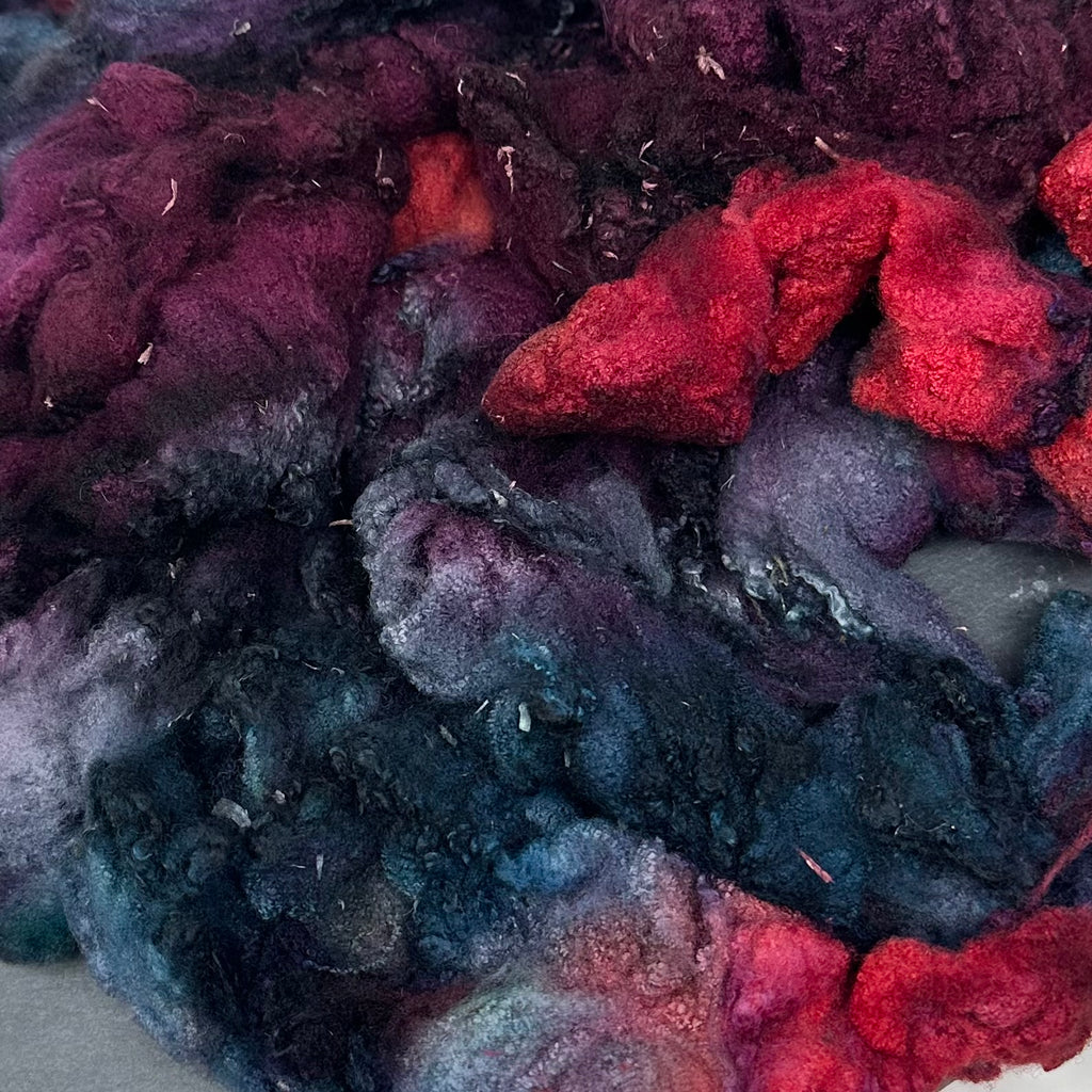 Hand Dyed fleece felting spinning Tunis Lamb Reds