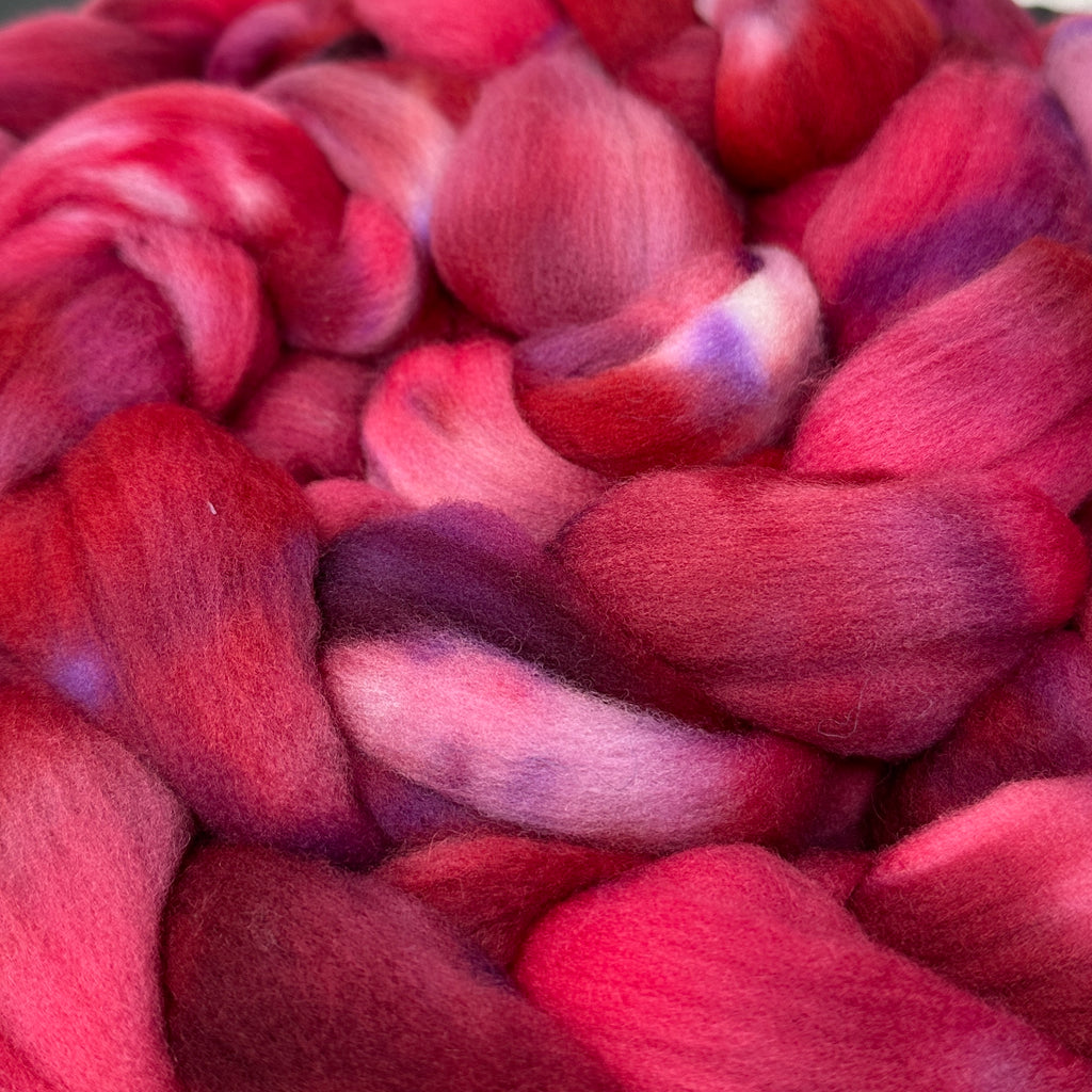 American Targhee wool top spinning fiber Ruby Red