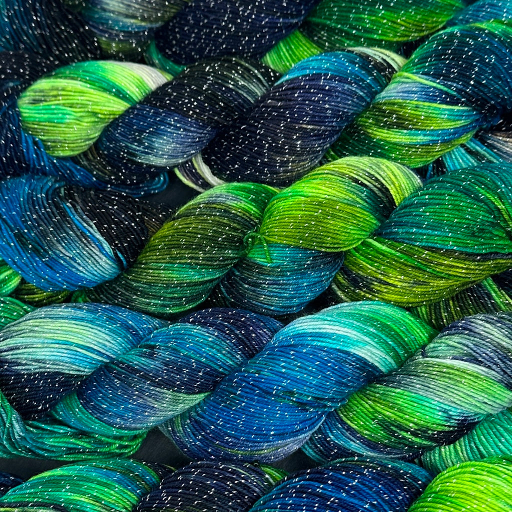 Figment sparkly sock yarn Northern Lights