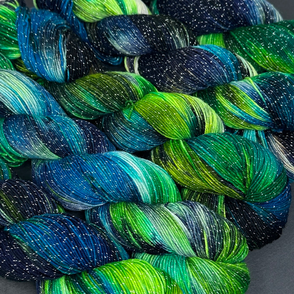 Figment sparkly sock yarn Northern Lights