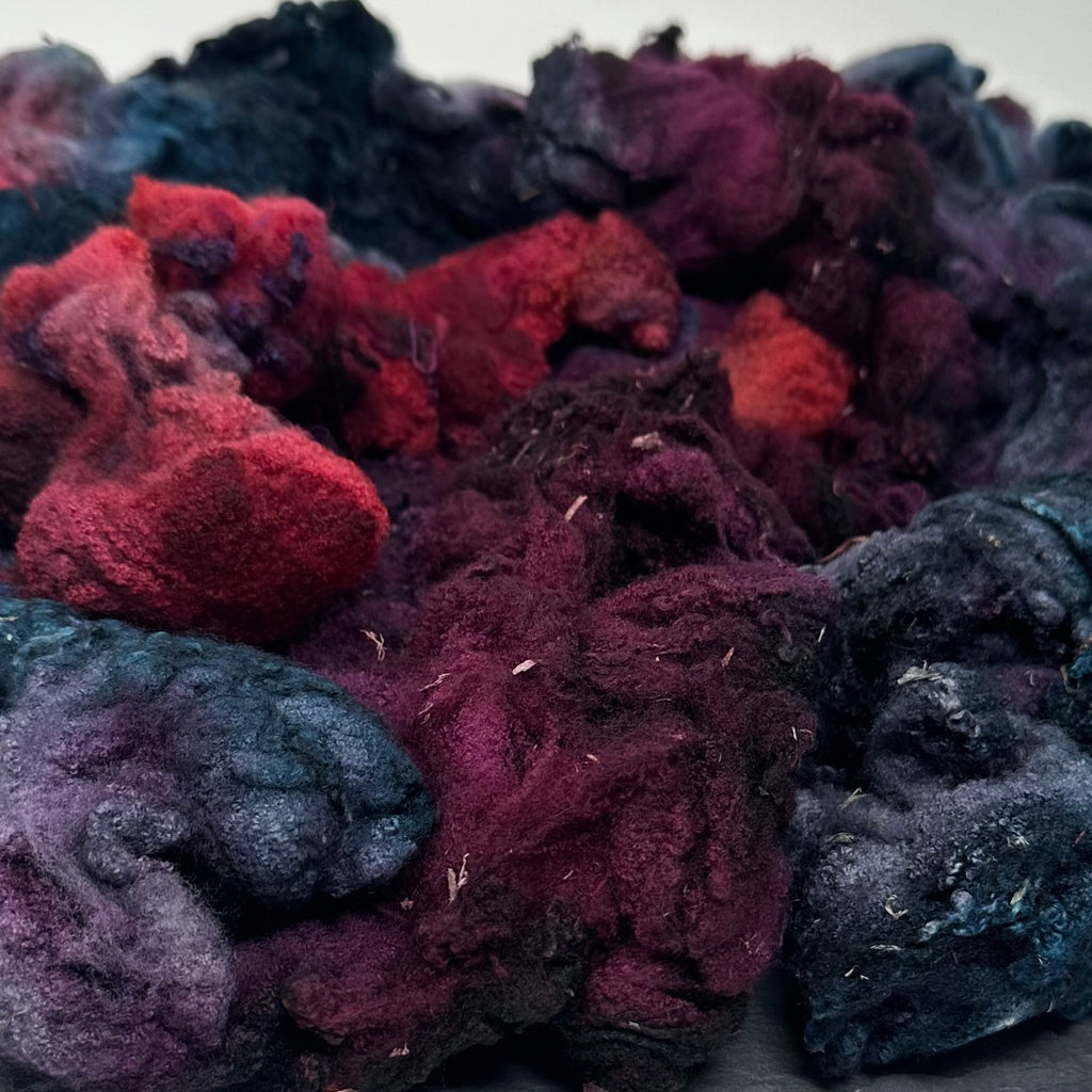 Hand Dyed fleece felting spinning Tunis Lamb Reds