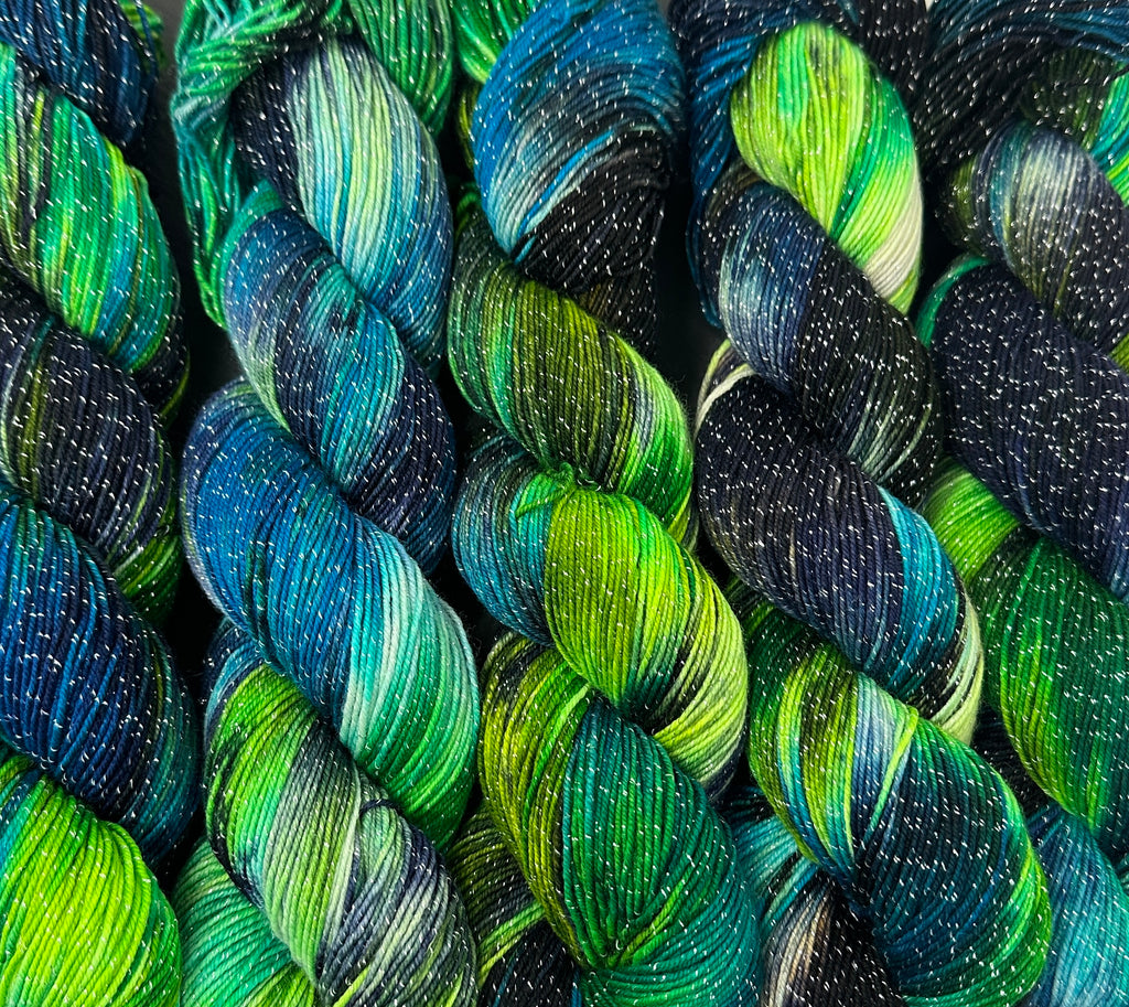 Figment sparkly sock yarn Northern Lights